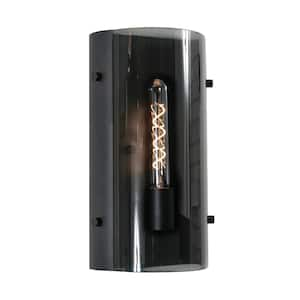 Dana 1-Light Black Wall Sconce with Smoked Glass Shade