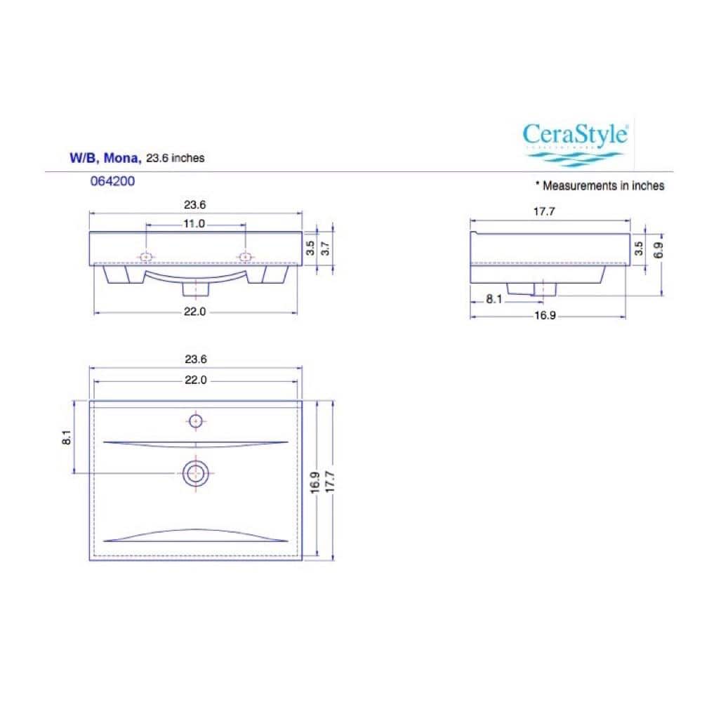 White Ceramic Rectangular Wall Mounted Bathroom Sink