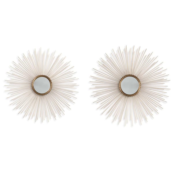 Signature DESIGN BY ASHLEY Doniel 27 in. W x 27 in. H Sunburst Metal Antique Goldtone Framed Accent Mirror (Set of 2)