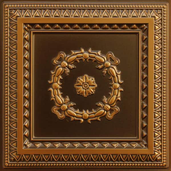 Falkirk Perth Antique Gold 2 ft. x 2 ft. Decorative Rustic Glue Up or Lay In Ceiling Tile (40 sq. ft./case)