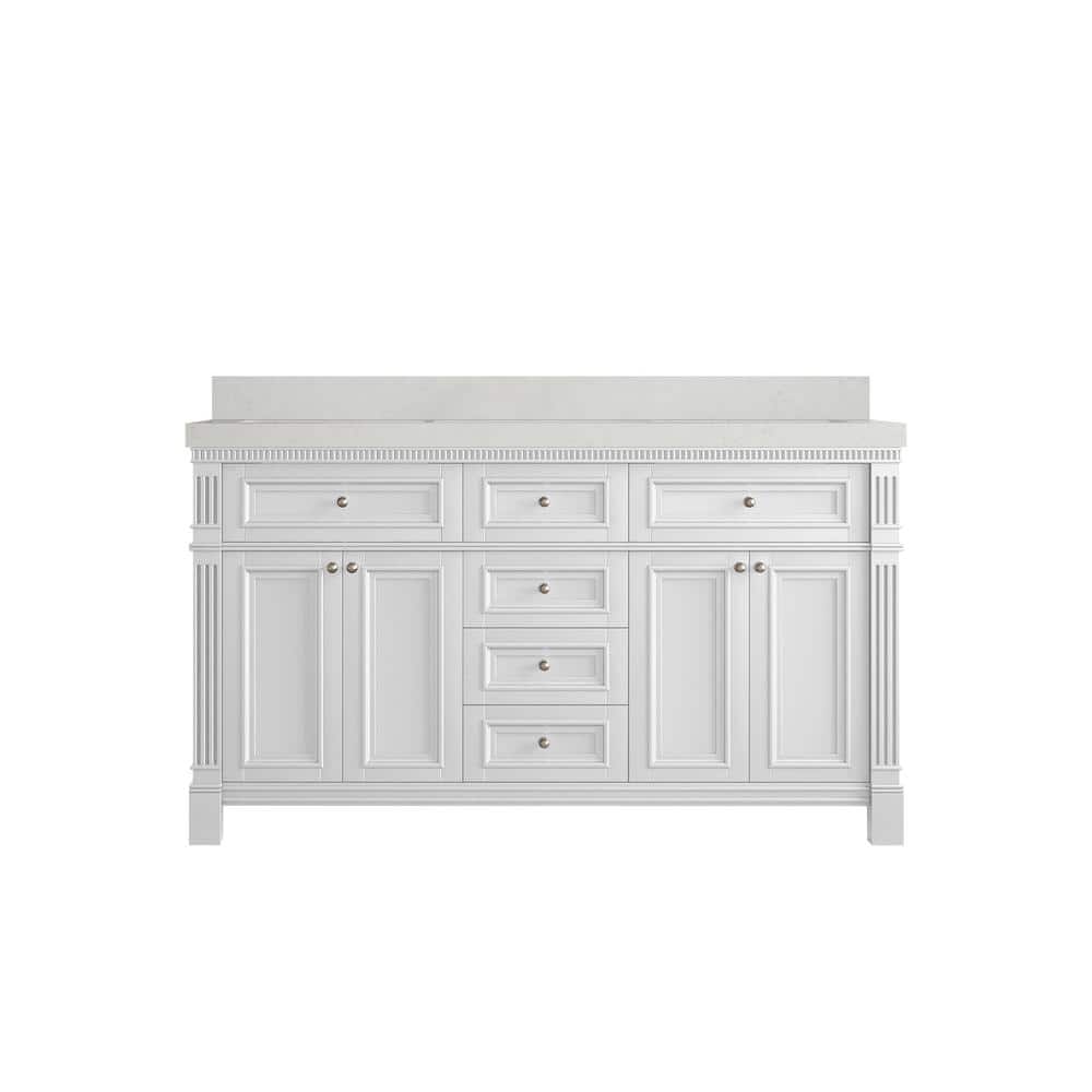 Paris 60 in. W x 22 in. D x 36 in. H Double Sink Bath Vanity in White with 2 in. Carrara qt. Top price history on PriceWatchPro
