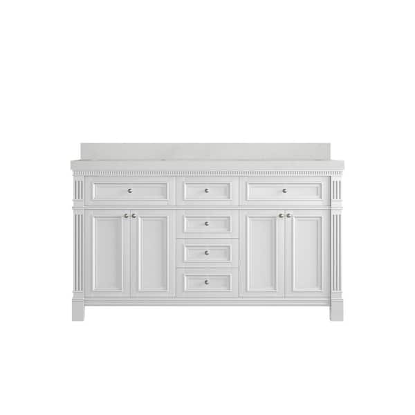 Willow Collections Paris 60 in. W x 22 in. D x 36 in. H Double Sink Bath Vanity in White with 2 in. Carrara qt. Top