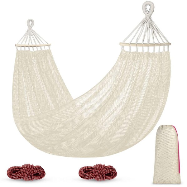 Angel Sar 9.5 ft. Portable Breathable Mesh Nylon Hammock Bed with Balance Beam, Tree Ropes and Storage Bag in White