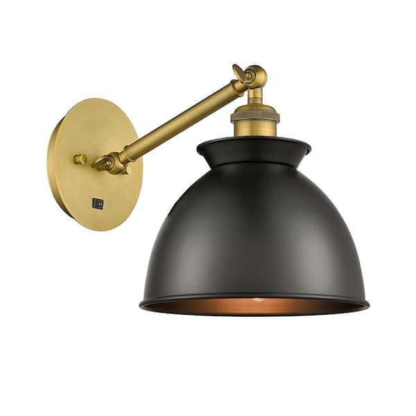 Adirondack 1-Light Brushed Brass, Matte Black Wall Sconce with Black Metal Shade