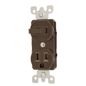 15 Amp Commercial Grade Combination Single Pole Toggle Switch and Receptacle, Brown