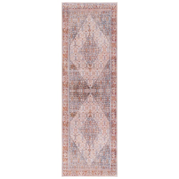 SAFAVIEH Tucson Beige/Rust 3 ft. x 8 ft. Machine Washable Floral Border Distressed Geometric Runner Rug