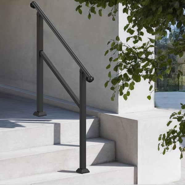 2-3 Step Outdoor Handrails, 35.6 in. H x 3.3 in. W, Black, Steel, Stair Railing Kit, for Seniors, Porch and Deck Safety