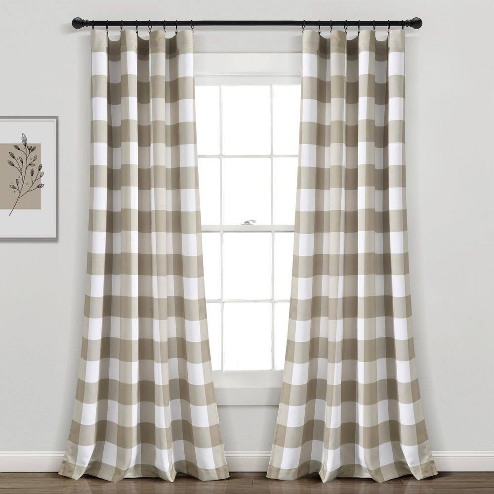 Kelly Checker Light Filtering Window Curtain 2 Panels Neutral 52X84 Set