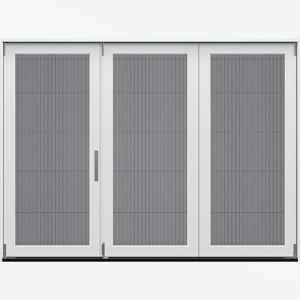 107.5 in. x 80 in. Right-Hand Primed Fiberglass 3-Panel Folding Patio Door w/ Low-E Impact Glass and Retract Screen