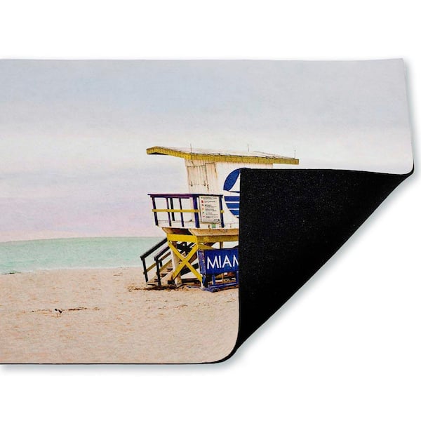 Miami Beach Lifeguard Hut Blue 18 in. x 30 in. Polyester Non-Slip Outdoor Door Mat