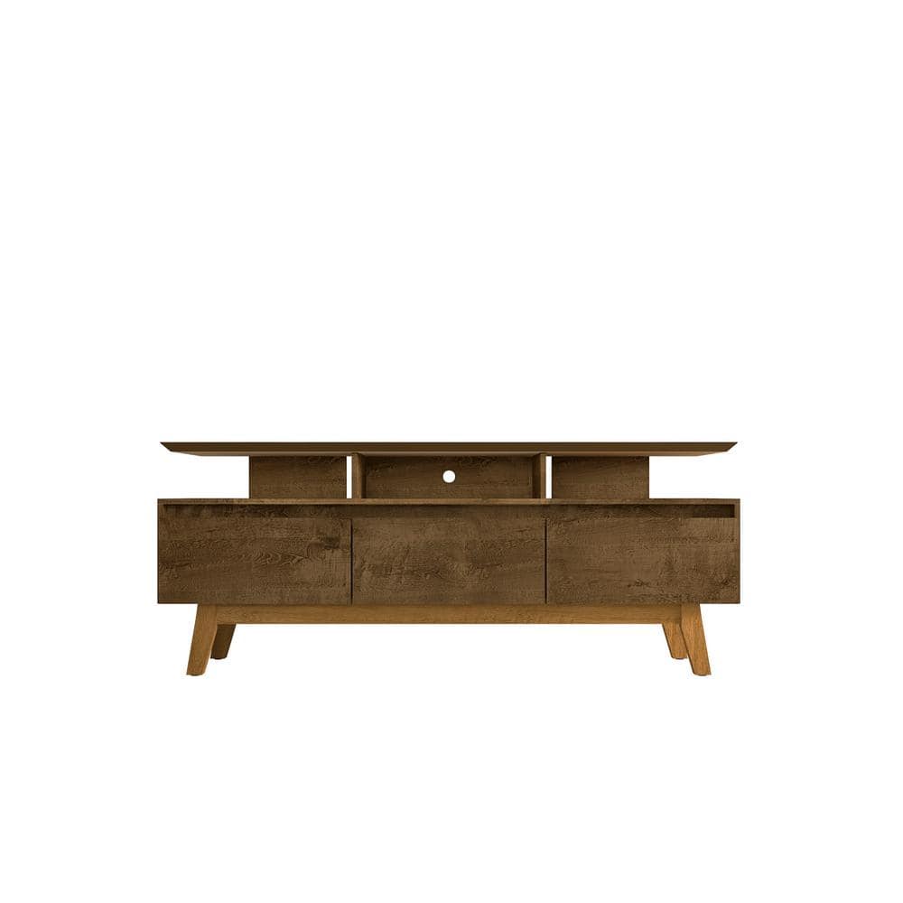 Rustic Brown Mid-Century Modern 70'' TV Stand with Cabinet Storage