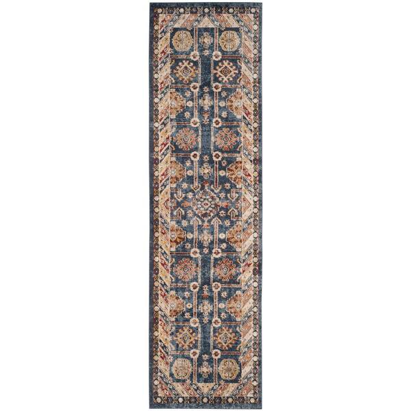 Bijar 2 ft. x 20 ft. Royal/Ivory Border Distressed Runner Rug