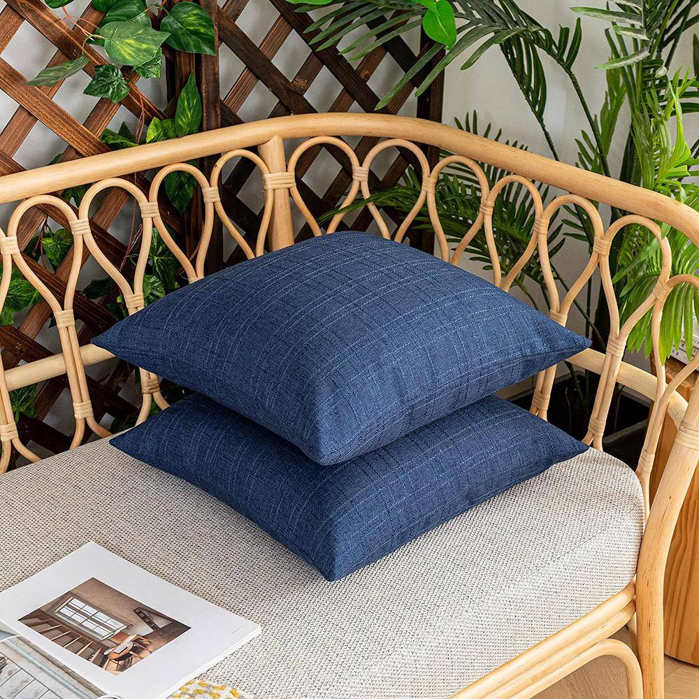Blue 24'' Outdoor Waterproof Checkered Pillow Covers Set