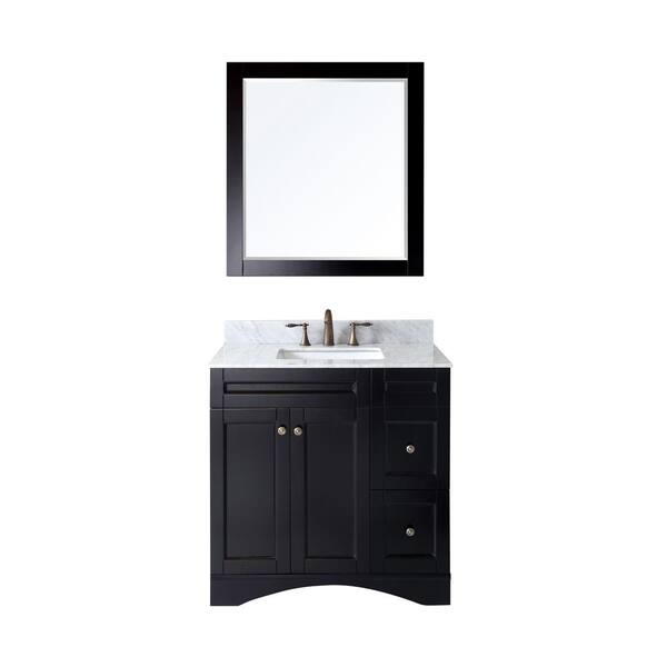 Virtu USA Elise 36 in. W Bath Vanity in Espresso with Marble Vanity Top in White with Square Basin and Mirror