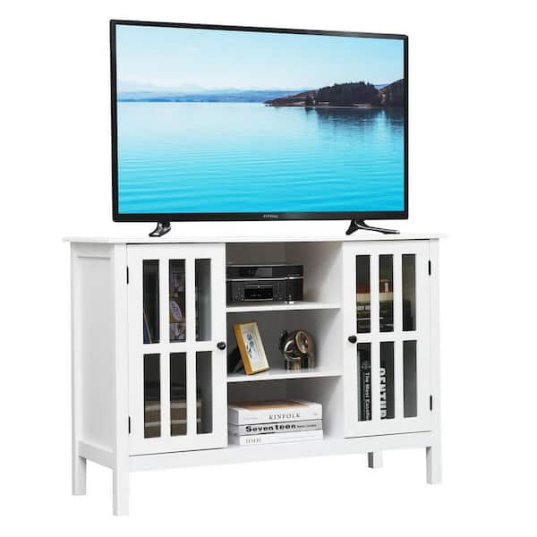 ANGELES HOME 43 in.White TV Stand Fits TV's up to 45 in. With Console Cabinet,Easy To Clean