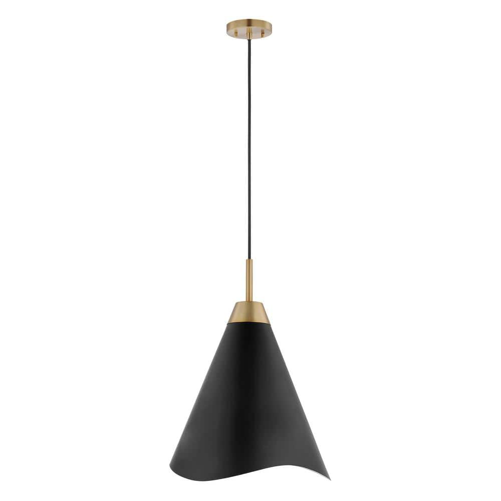 Tango Small Matte Black and Burnished Brass Pendant Light