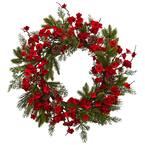 Nearly Natural 24 in. Artificial Hydrangea Pine Wreath 4552 - The Home ...