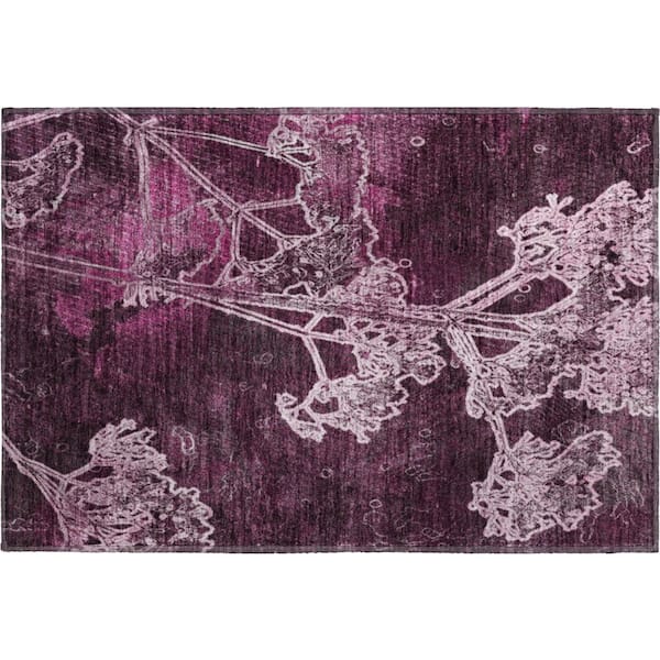 Mayfield Premium Machine Washable Abstract AMF2239 Eggplant 2 ft. x 3 ft. Accent Rug