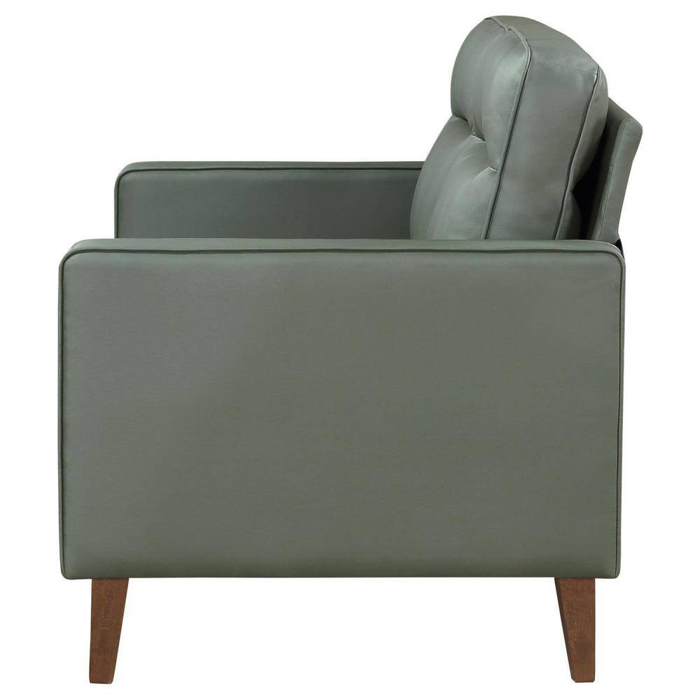 Jonah Green Faux Leather Tufted Loveseat with Wood Legs