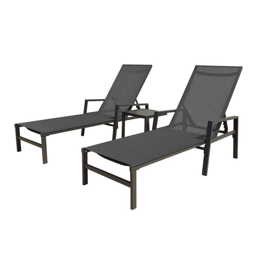 3-Piece Metal Outdoor Chaise Lounge Set with Table