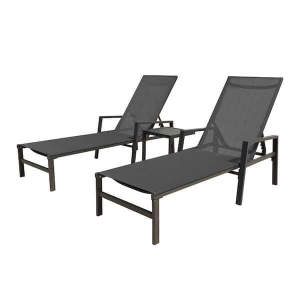 Unbranded 3-Piece Metal Outdoor Chaise Lounge Set with Table