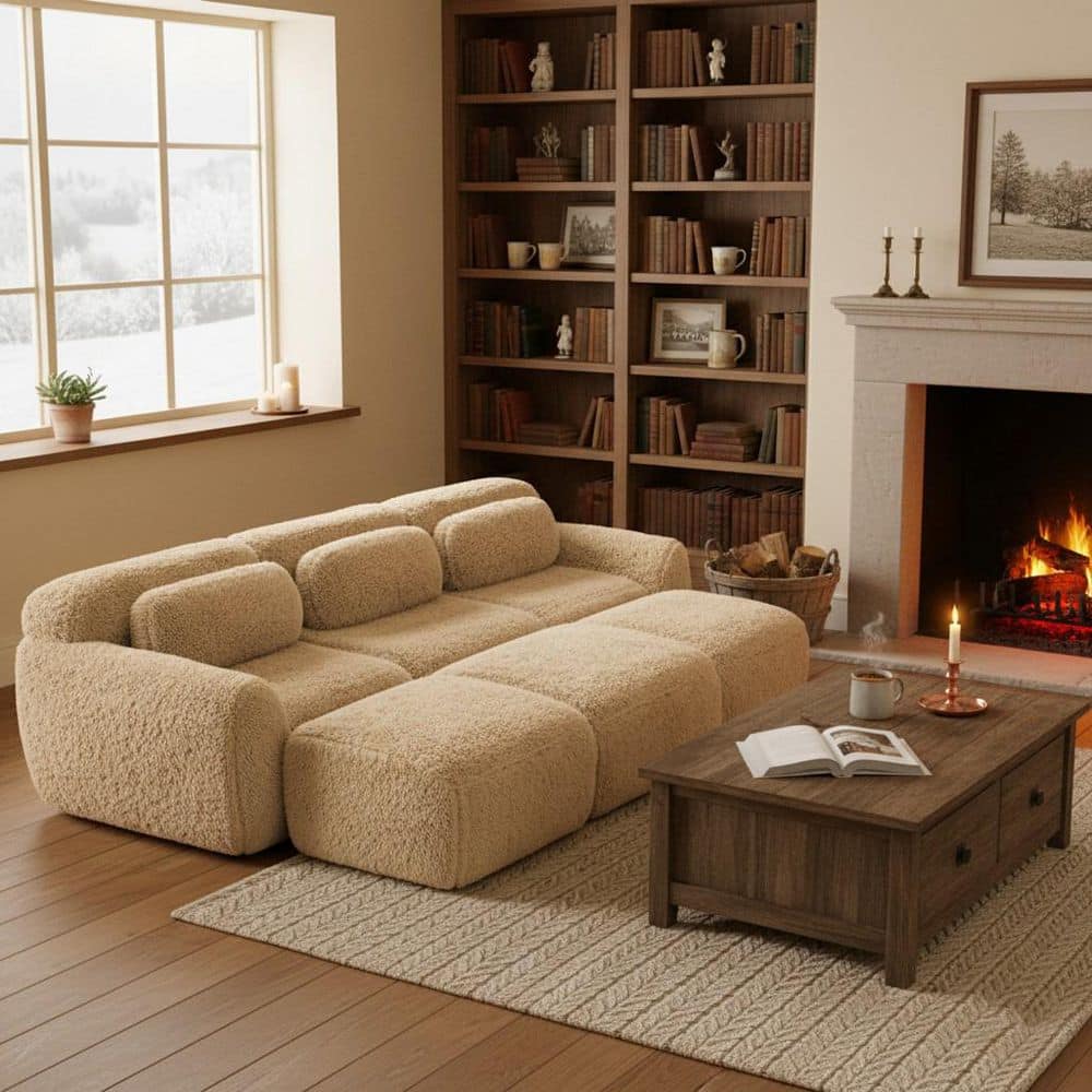 ベッド・クッション・ハウス MYZOOSpace PlanWOOD SERIES Homy Casa 114.7 in. 6-Seat Plush Microfiber Modular Sectional Sofa