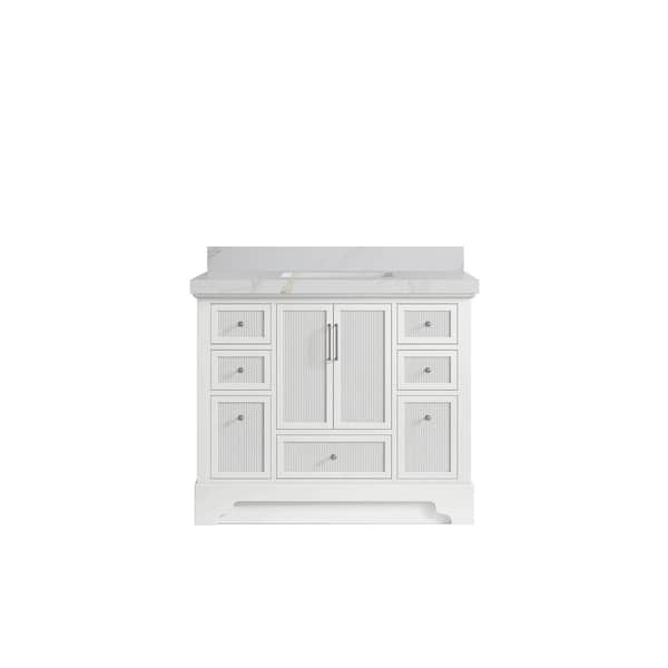 Willow Collections Alys 42 in. W x 22 in. D x 36 in. H Single Sink Bath Vanity in White with 2 in. Calacatta Sienna Top