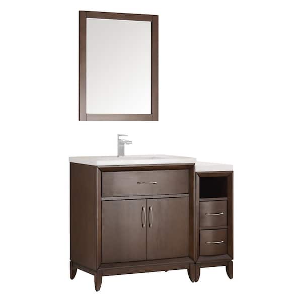 Fresca Cambridge 41 in. Vanity in Antique Coffee with Porcelain Vanity Top in White with White Ceramic Basin and Mirror