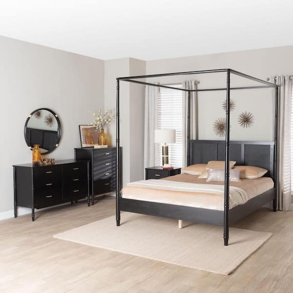 Marisela 4-Piece Black Wood King Bedroom Set