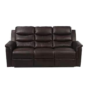 J&E Home 77.5 in. W Square Arm Faux Leather 3-Seat Straight Motion ...