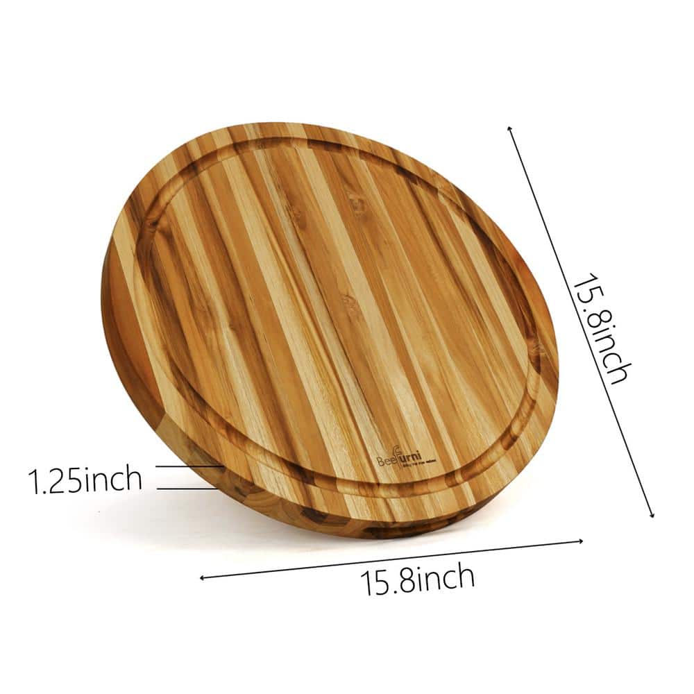 16" Round Teak Wood Reversible Cutting Board with Juice Groove