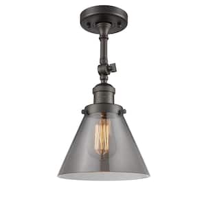 Franklin Restoration Cone 7.75 in. 1-Light Oil Rubbed Bronze Semi-Flush Mount with Plated Smoke Glass Shade