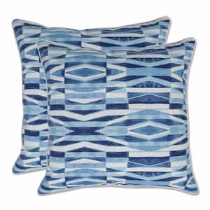 Geometric Blue Square Outdoor Square Throw Pillow 2-Pack