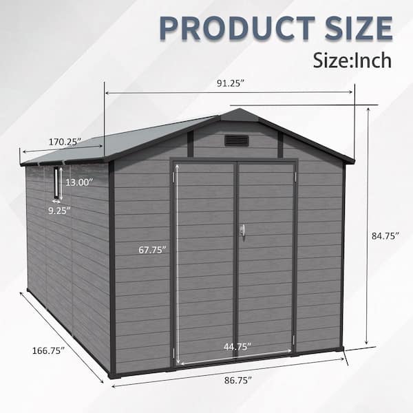 Sudzendf 8 ft. W x 14 ft. D Dark Gray Plastic Resin Lockable
