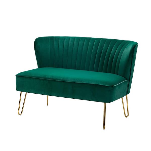 JAYDEN CREATION Alonzo 45 in. Contemporary Velvet Tufted Back Green 2-Seats Loveseat with U-Shaped Legs