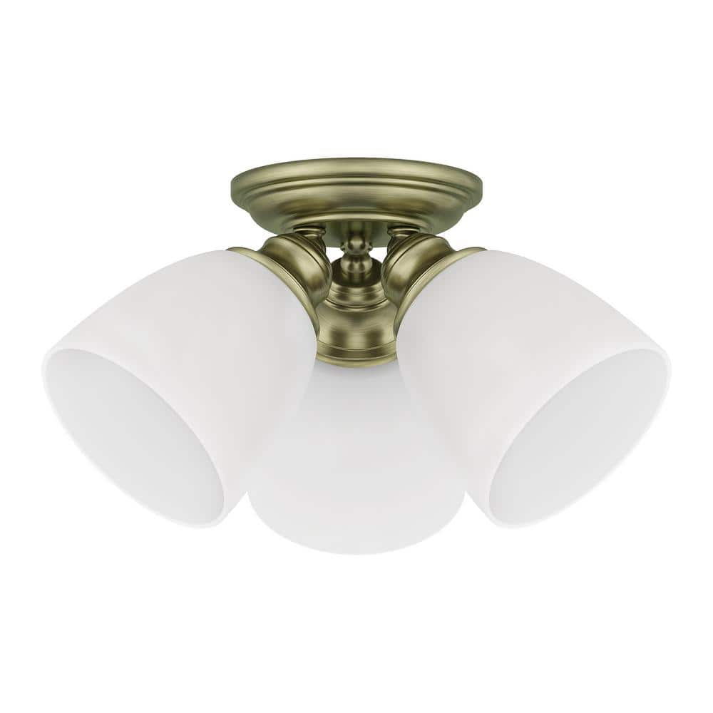 Somerville Antique Brass 3-Light Flush Mount with Satin Opal White Glass
