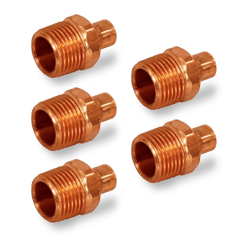 The Plumber S Choice 3 4 In Sweat X 1 2 In Mip Copper Reducing Male Adapter Fitting 5 Pack 0340ccma 5 The Home Depot