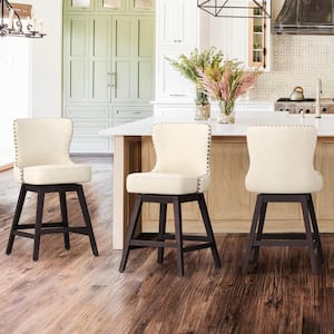 Zola 26 in. off-white Wood Frame Fabric Upholstered Swivel Bar Stool (Set of 3)