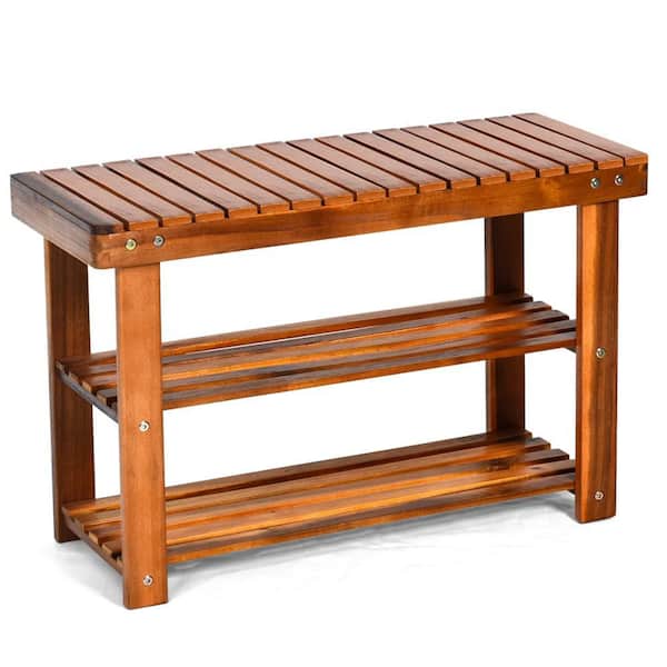 18 in. H x 27.5 in. W Wood Shoe Storage Bench 3-Tier Shoe Rack Freestanding Boots Organizer Heavy-duty