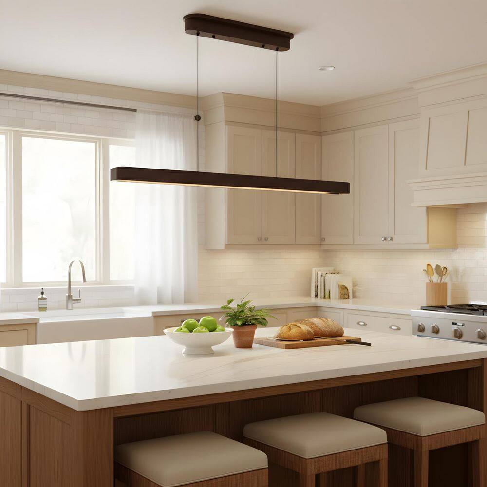 39.4 in. 1-Light Walnut LED Modern Wooden Linear Chandeliers with Dimmable 6500K Light price history on PriceWatchPro