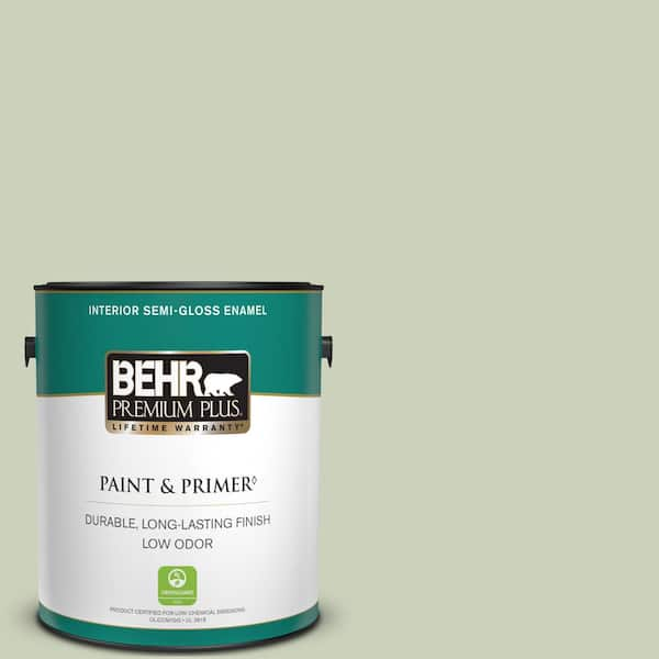 BEHR PREMIUM PLUS 1 gal. #PPU10-09 Chinese Jade Semi-Gloss Enamel Low Odor Interior Paint & Primer