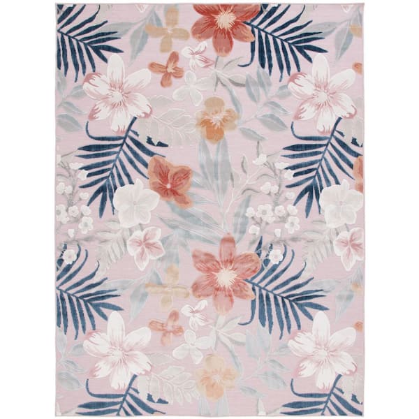 Cabana Pink/Gray 9 ft. x 12 ft. High-Low Floral Leaf Indoor/Outdoor Area Rug