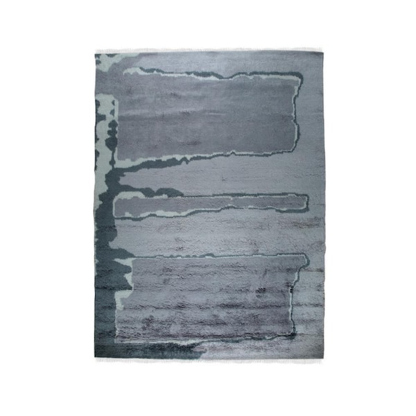 Purple Hand-Knotted Wool Contemporary Art Deco Rug, 8' x 10'