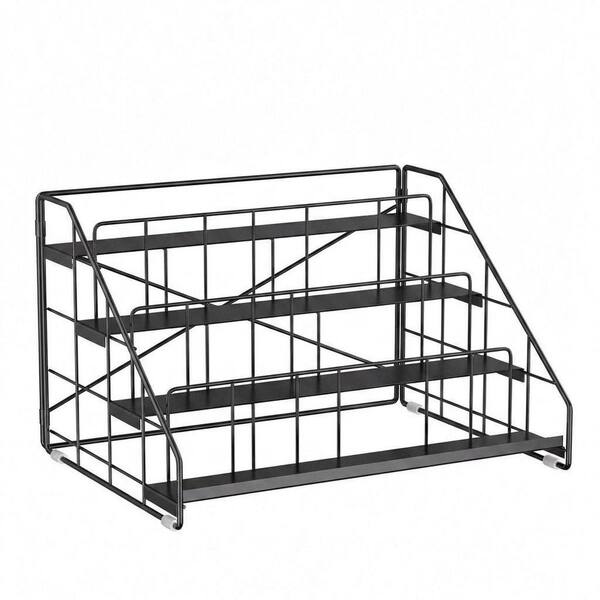 4-Tier Adjustable Spice Rack Organizer for Kitchen Cabinet and Countertop Pantry Storage in Black