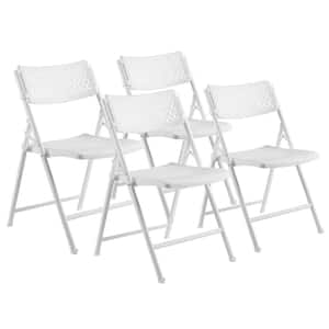 Oversized 18 in. Premium White Polypropylene Seat, Metal AirFlex Series Folding Chair (Set of 4 Chairs)
