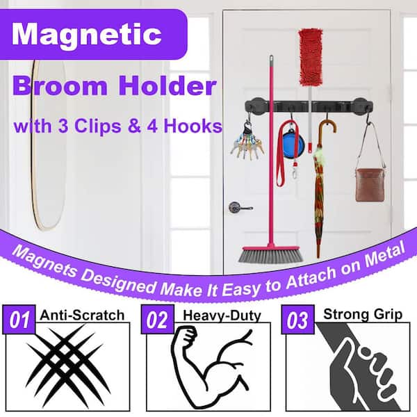 Magnetic Mop Broom Holder Gray Plastic Magnetic Mount Tool