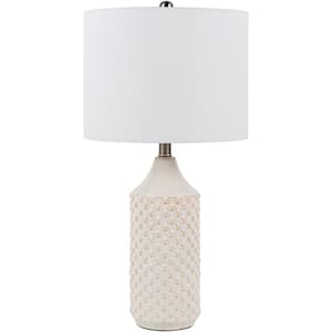 Bacton 25 in. White Indoor Table Lamp with White Drum Shaped Shade