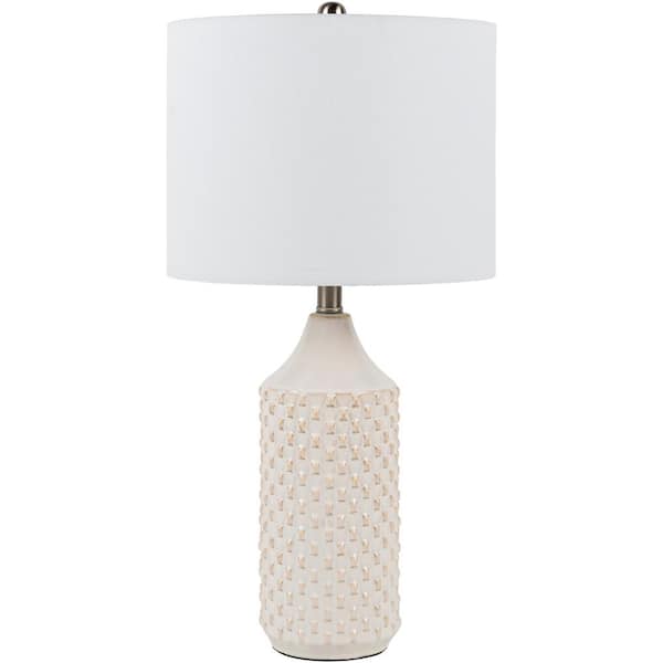 Livabliss Bacton 25 in. White Indoor Table Lamp with White Drum Shaped Shade