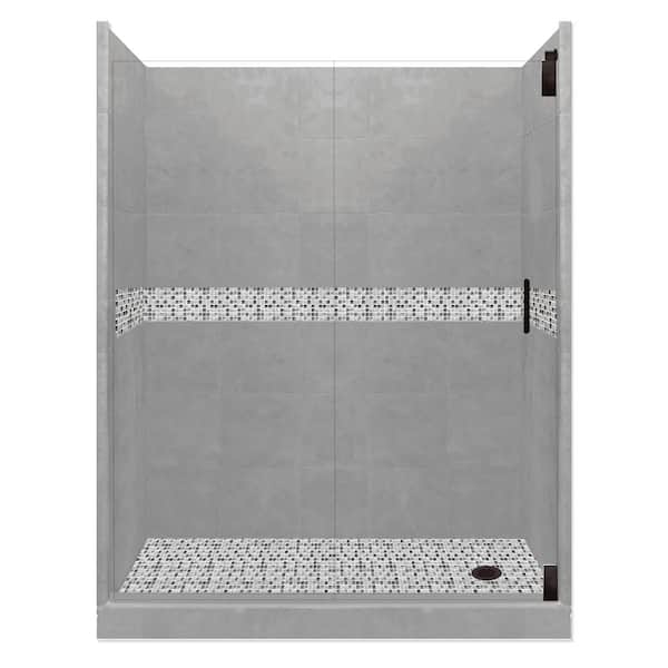 American Bath Factory Del Mar Grand Hinged 42 in. x 60 in. x 80 in. Right Drain Alcove Shower Kit in Wet Cement and Black Pipe Hardware