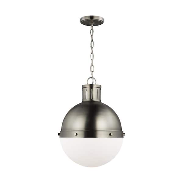 Generation Lighting Hanks 1-Light Antique Brushed Nickel Medium Globe Pendant Light with Smooth White Glass Shade